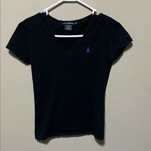 Ralph Lauren Black V-Neck Tee with Purple Logo